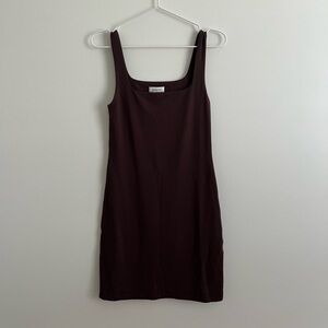 Aritzia BABATON Contour Square Neck Minidress in Mocha Brown